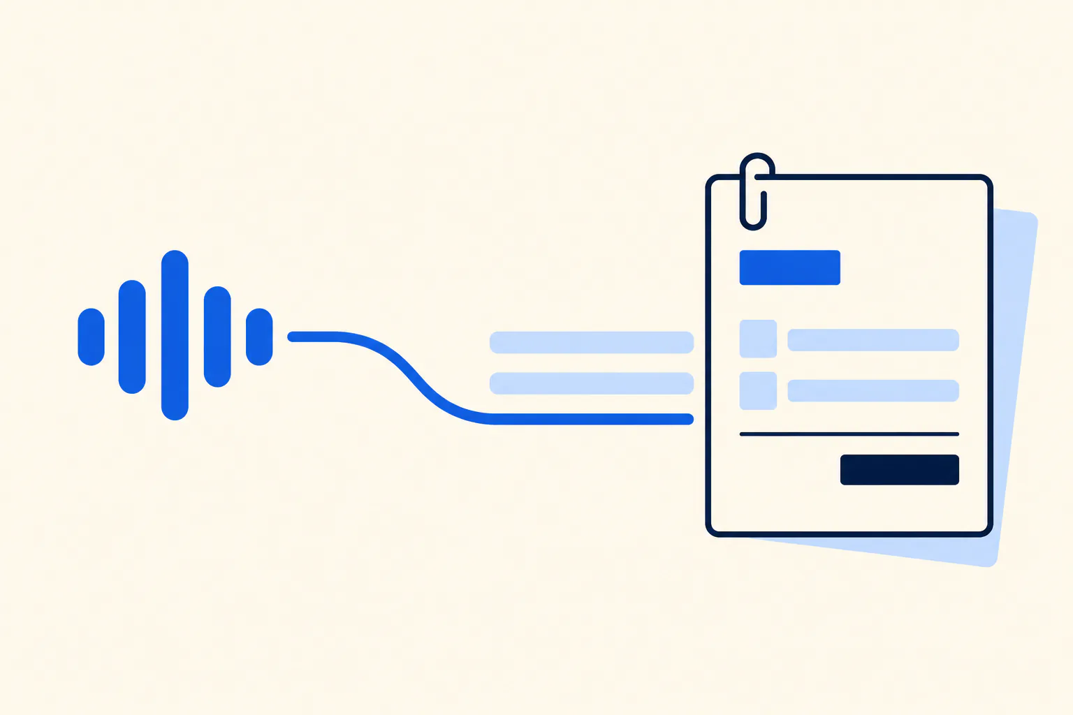 Illustration of spoken voice bars flowing into an orderly invoice document.